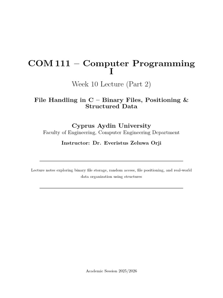 Binary File Handling in C Programming | PDF | Pointer (Computer ...