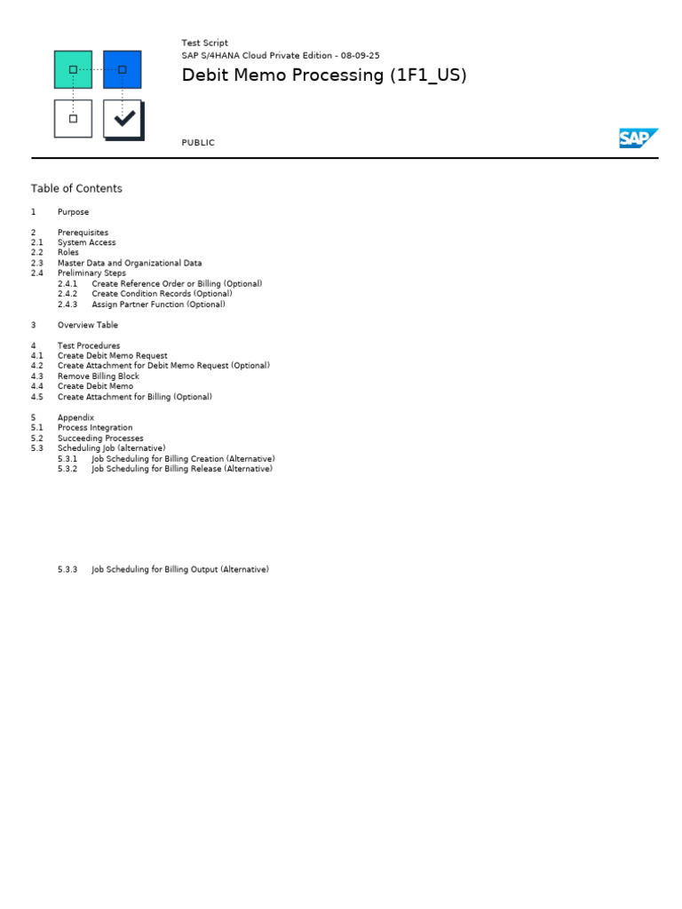 SAP S/4HANA Debit Memo Test Script | PDF | Invoice | Debits And Credits