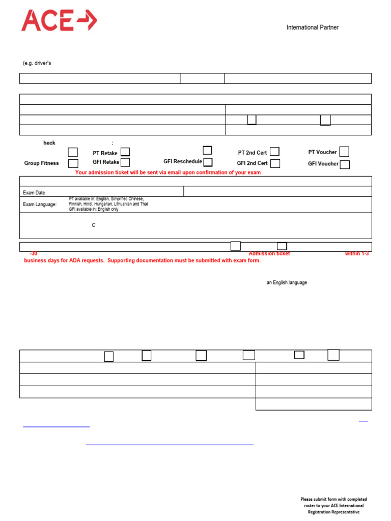 ACE Personal Trainer Exam Registration Form | PDF | Personal Trainer ...