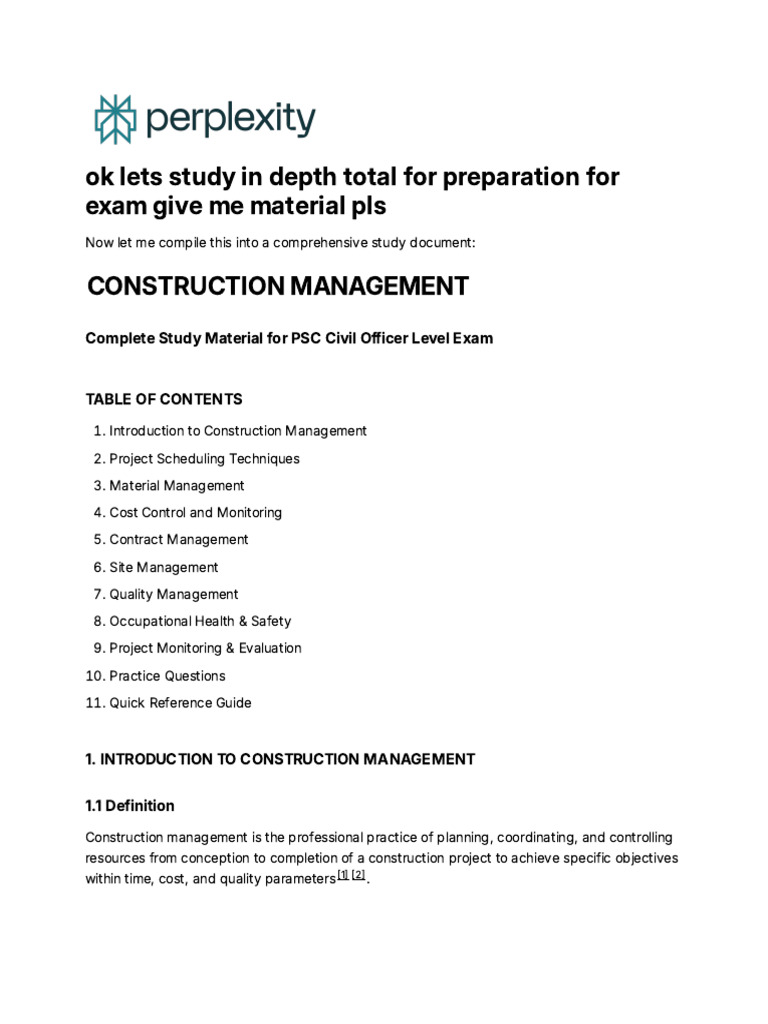Construction Management Study Guide | PDF | Concrete | Quality Assurance