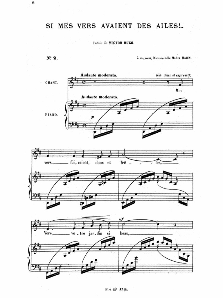 Complete Score (D Major) - Si Mes Vers Avaient Des Ailes (Hahn) | PDF