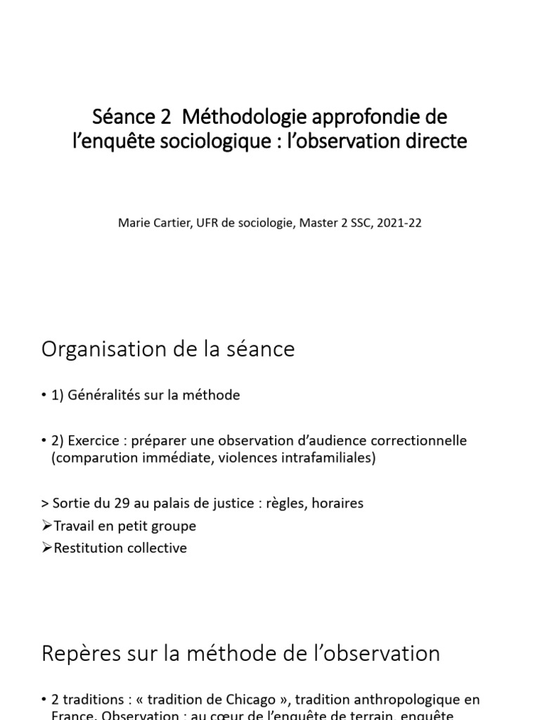 Méthodologie de l'observation sociologique | PDF | Anthropologie ...