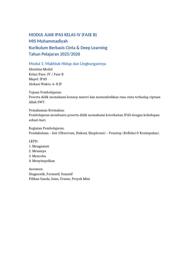 Modul Ajar IPAS Kelas IV Fase B | PDF