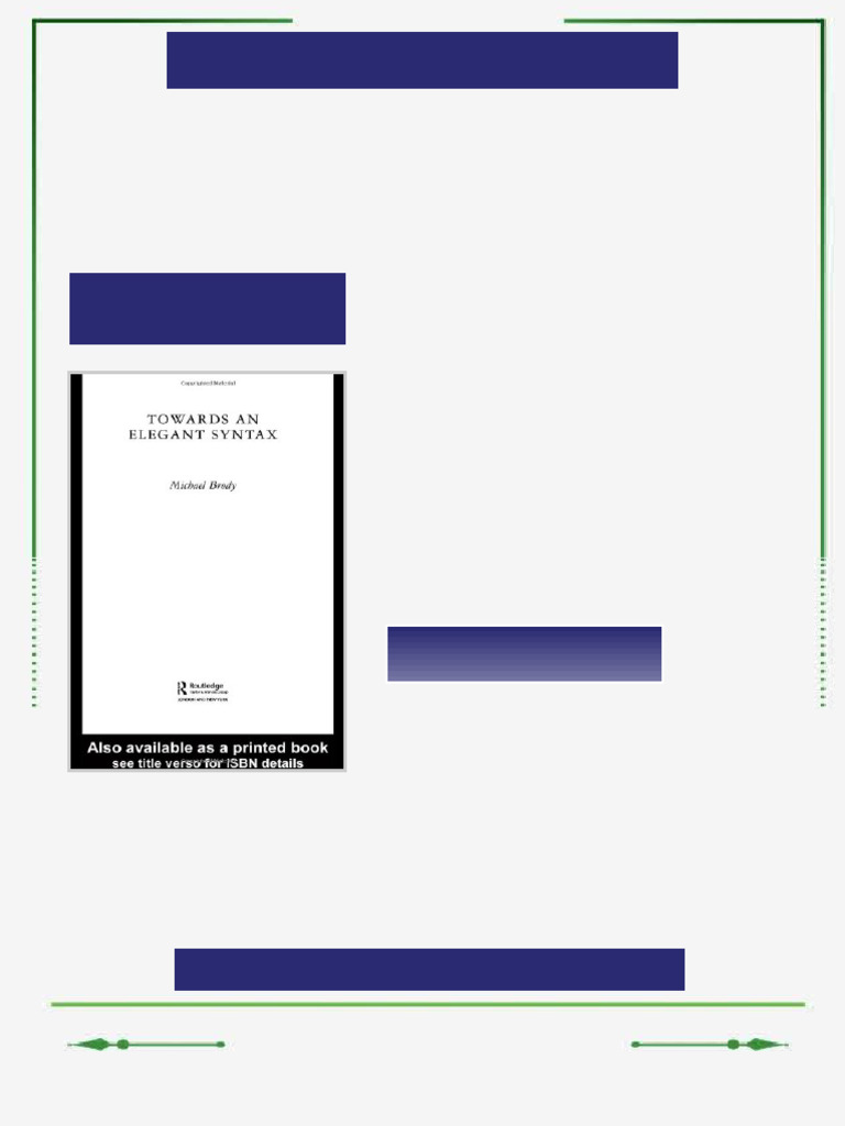 Towards an Elegant Syntax Routledge Leading Linguists Michael Brody ...