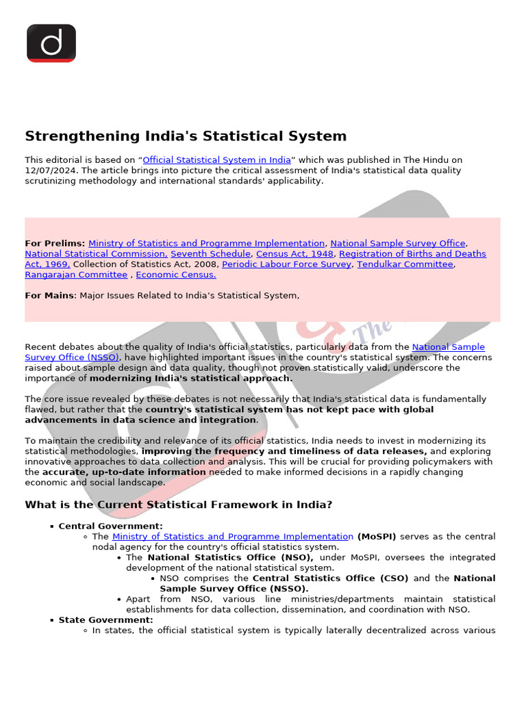 India's Statistical System Challenges | PDF | Census | Official Statistics