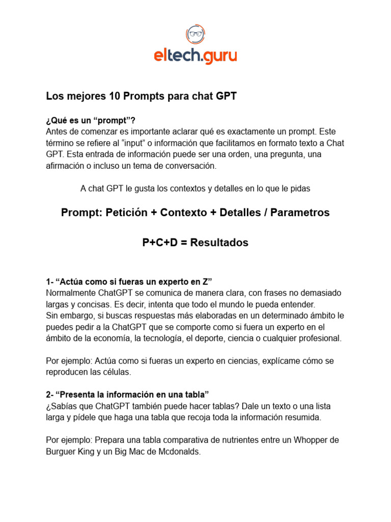 Los Mejores 10 Promps para Chat GPT | PDF | Sumario abstracto)