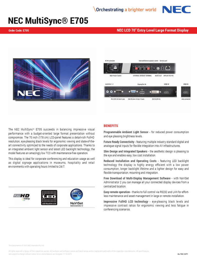 NEC MultiSync E705 70