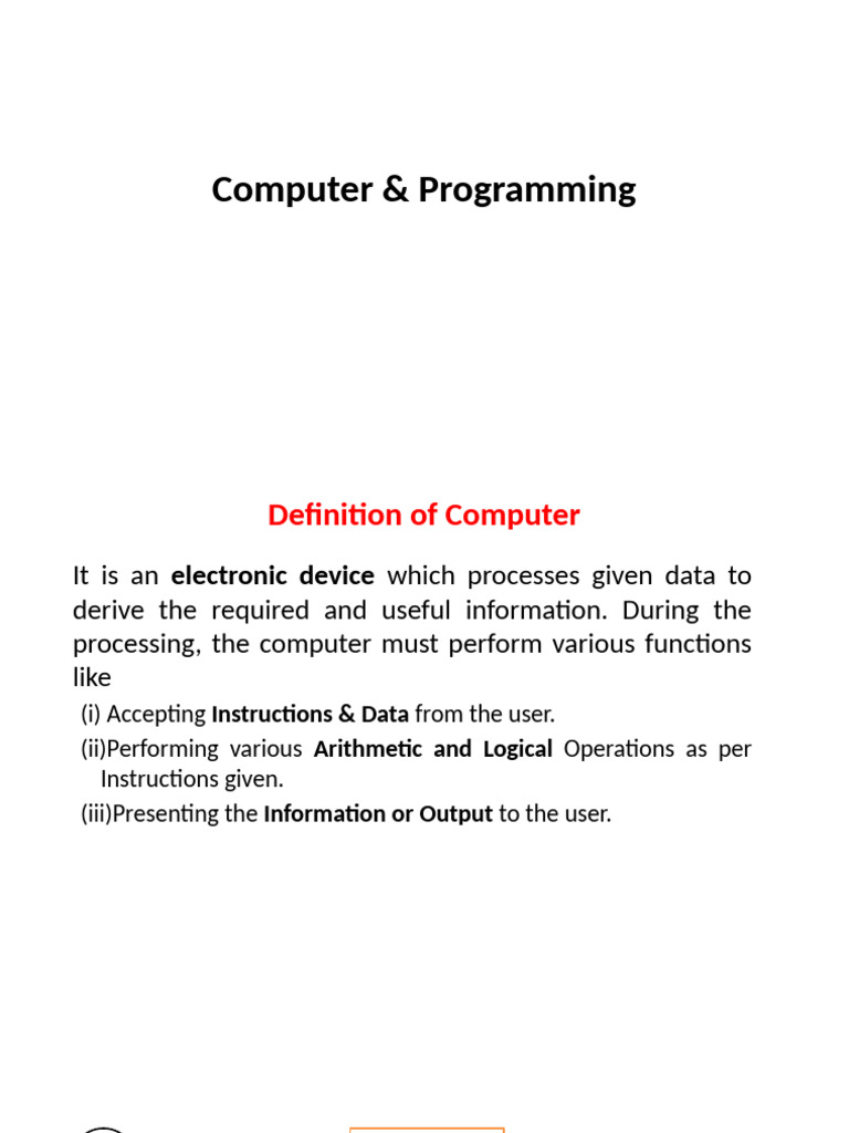 Introduction To Computer and Programming | PDF | Computer Data Storage ...