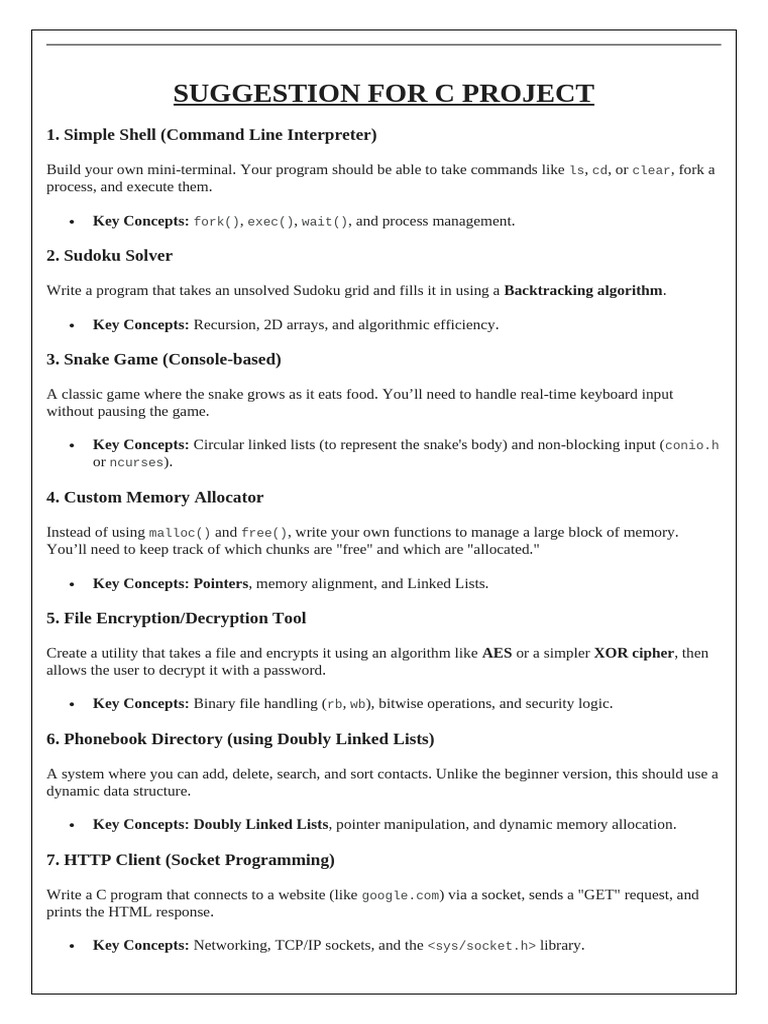 Suggestion for c Project and Guidelines | PDF | Pointer (Computer ...