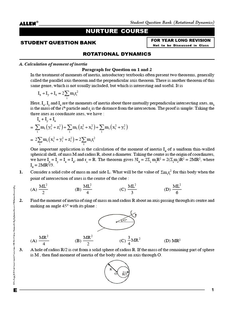 Student Question Bank: Rotational Dynamics | PDF | Rotation Around A ...