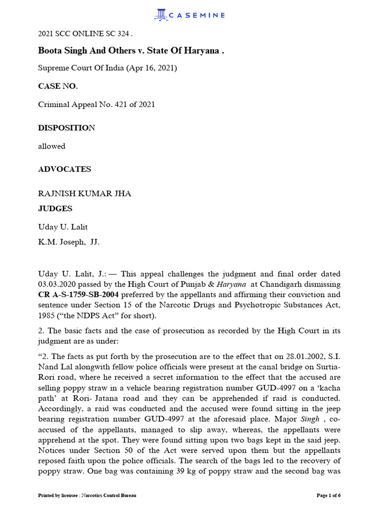 Supreme Court Ruling on NDPS Act Case | PDF | Acquittal | Common Law