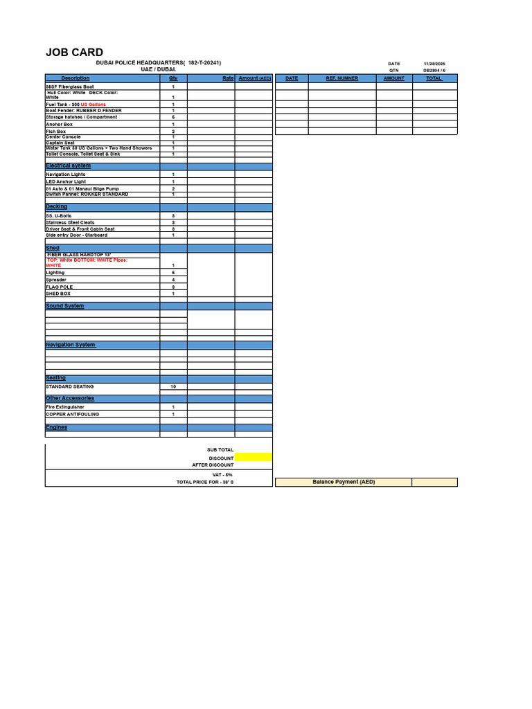 Job Card - 38'Sf Dubai Police Head Quarters - XLSX - Sheet1 | PDF
