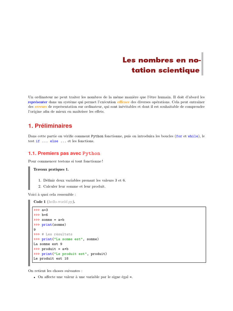 Nombres en notation scientifique et Python | PDF | Somme (arithmétique ...