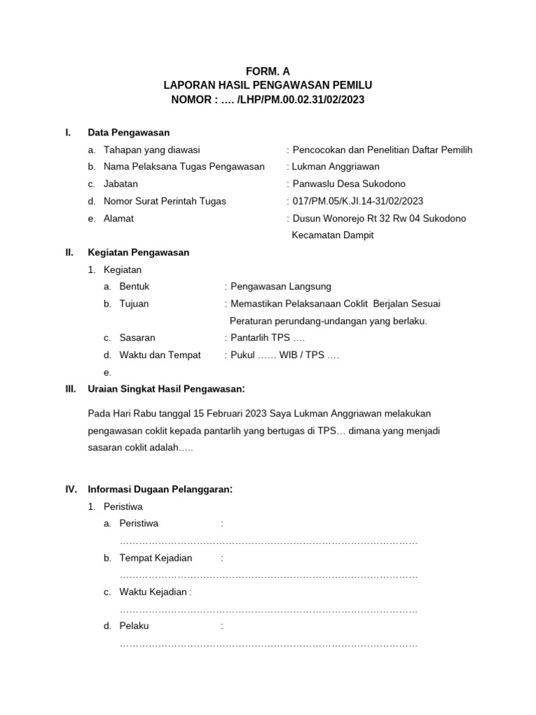 Master Form A Anggota DPD | PDF