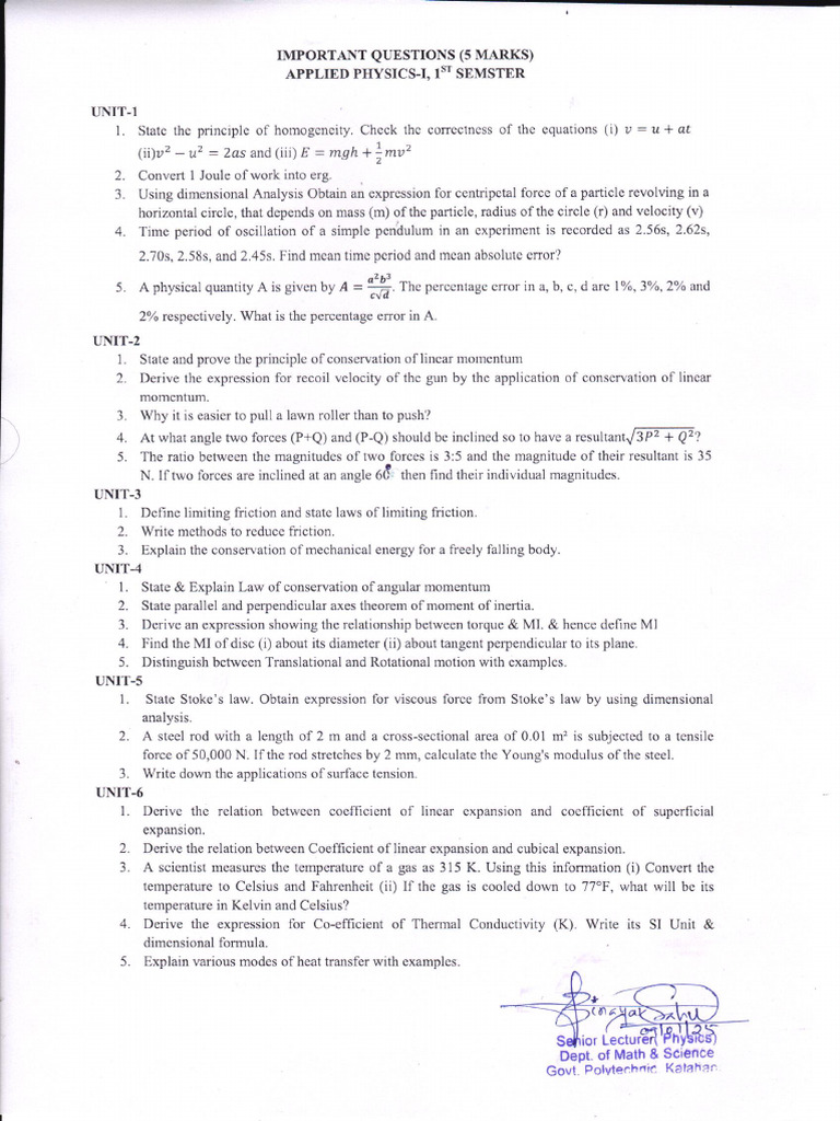 Important Questions Applied Physics-I | PDF