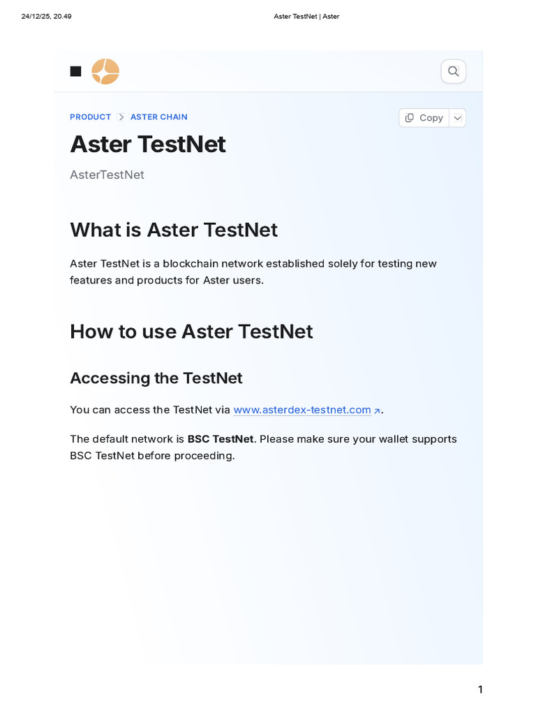 Aster TestNet _ Aster | PDF