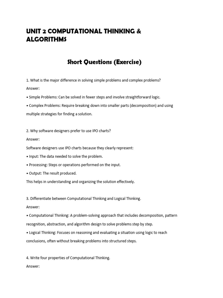Computational Thinking & Algorithms Exercises | PDF | Algorithms ...