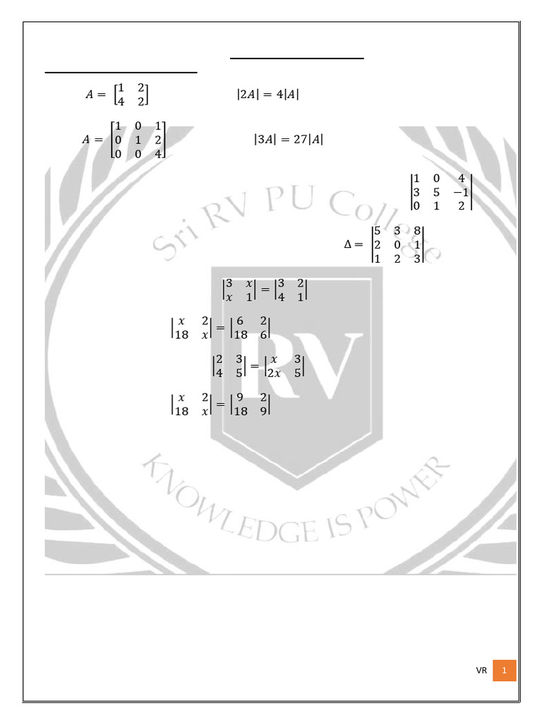 Determinants and Matrix Methods Guide | PDF | Determinant | System Of ...