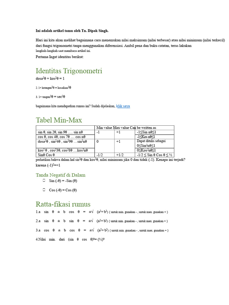 Trik Menemukan Nilai Min-Max Trigonometri | PDF