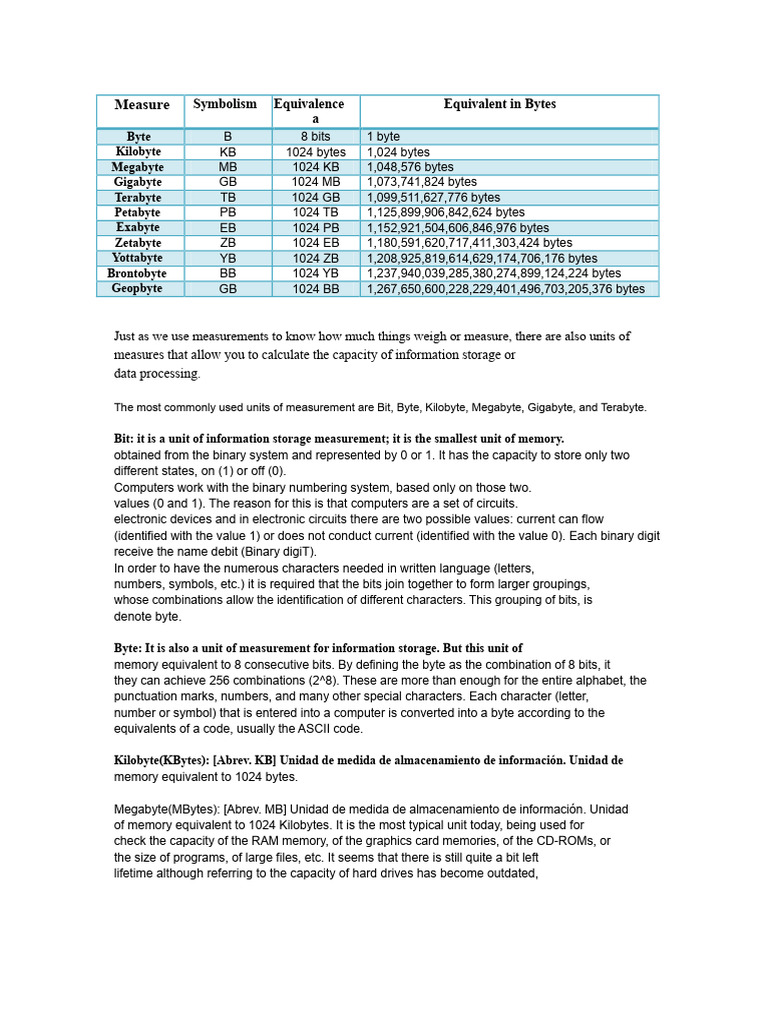 Data Storage Units Explained | PDF | Byte | Bit