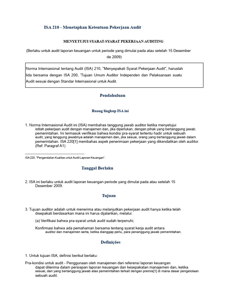 Ketentuan Pekerjaan Audit Menurut ISA 210 | PDF