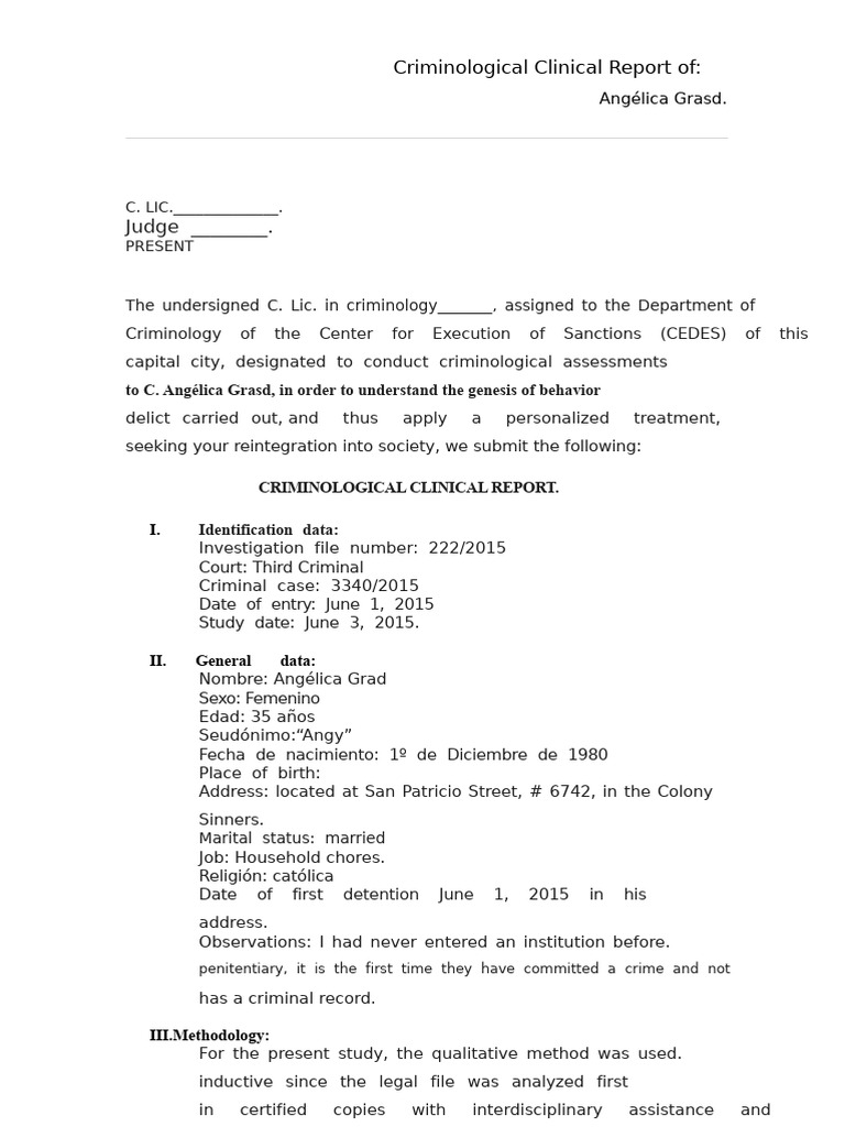 Criminological Report: Angélica Grasd | PDF | Crimes | Crime & Violence