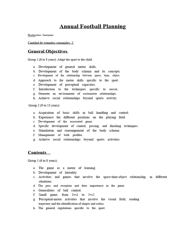 Annual Football Training Plan for Kids | PDF