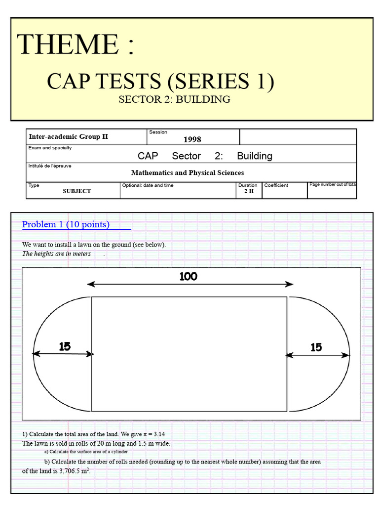 CAP Building Exam: Math & Physics Problems | PDF | Area | Cartesian ...