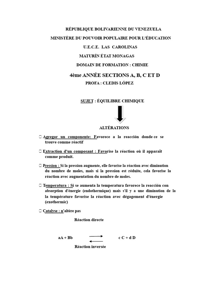 Équilibre Chimique et Réactions en Chimie | PDF | Réactions chimiques ...