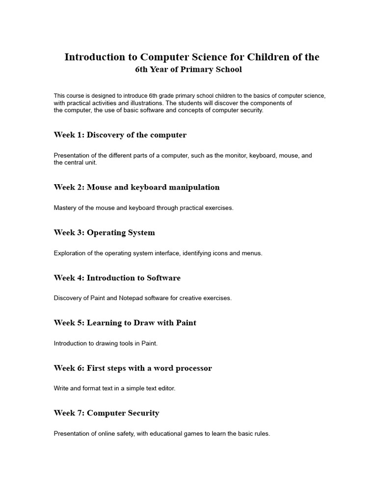 Computer Science Basics for 6th Graders | PDF