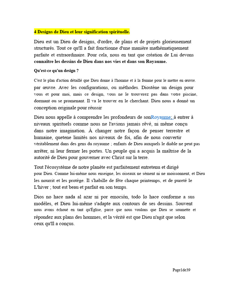 Designs de Dieu et leur signification spirituelle | PDF | Dieu ...