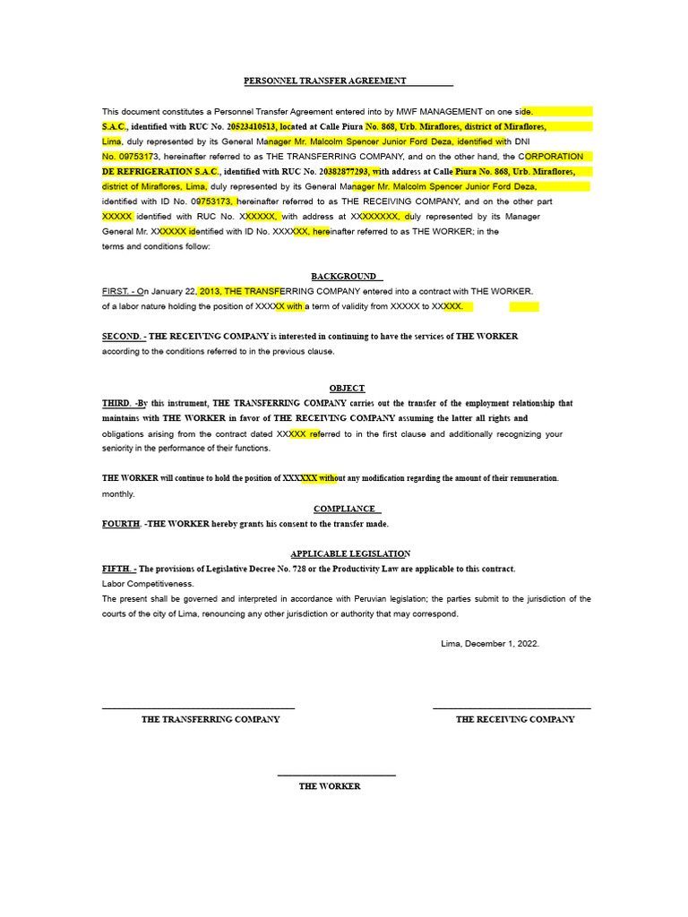 Personnel Transfer Agreement Details | PDF | Business Law | Civil Law ...