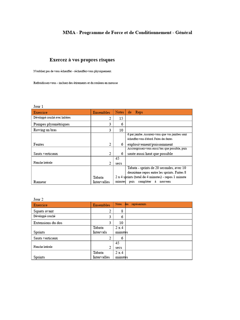 Programme de Force MMA : Entraînement Général | PDF | Musculation ...