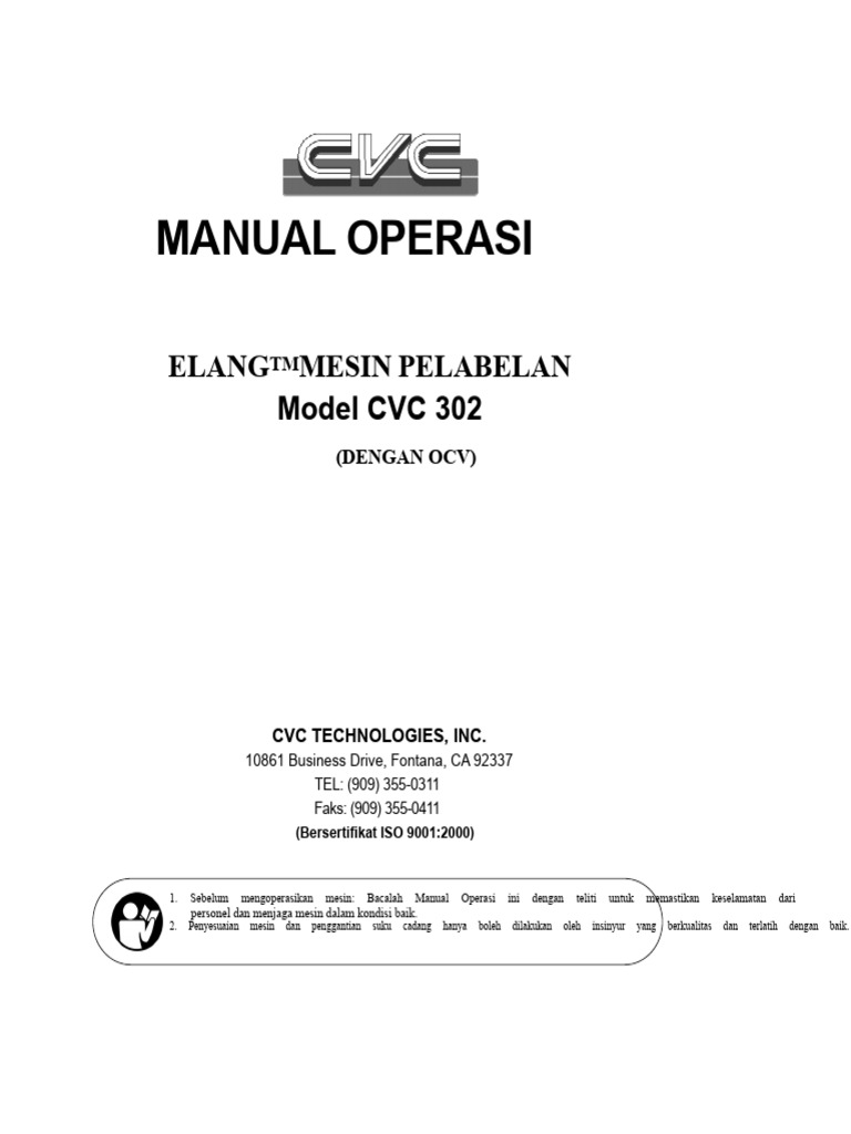 Manual Operasi Mesin Pelabelan CVC 302 | PDF