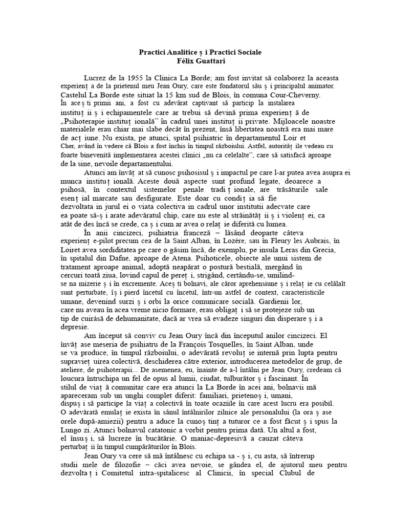GUATTARI, F. Practici Analitice Și Practici Sociale | PDF