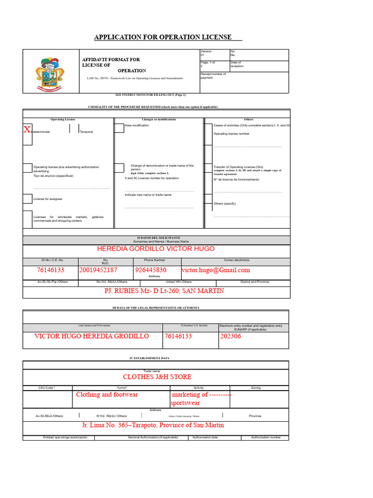 Operating License Application Form | PDF | Power Of Attorney