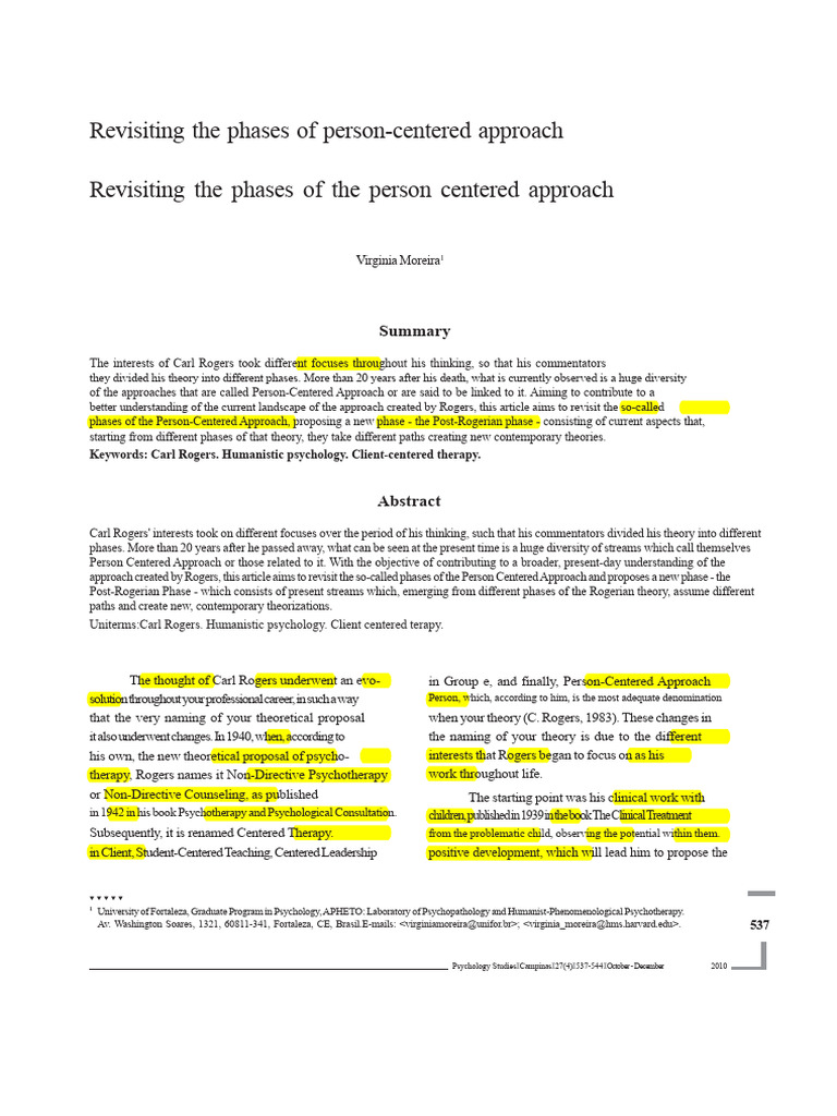 Phases of the Person-Centered Approach | PDF | Psychotherapy ...