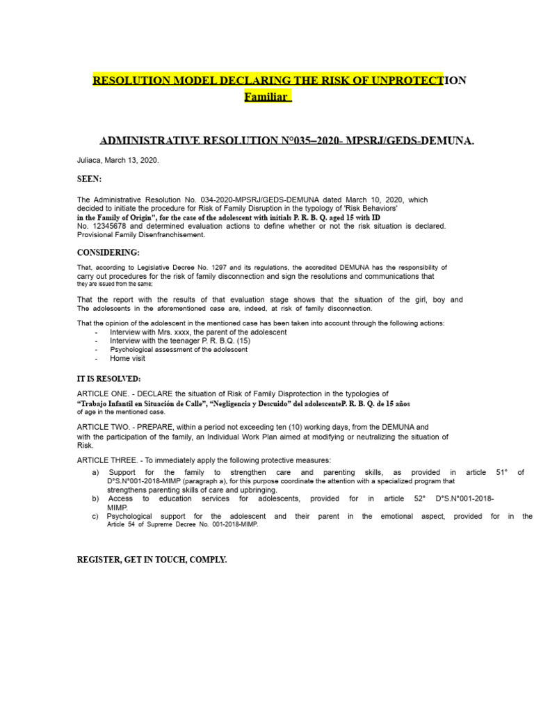 Resolution Model Declaring The Risk of Provisional Disprotection | PDF ...