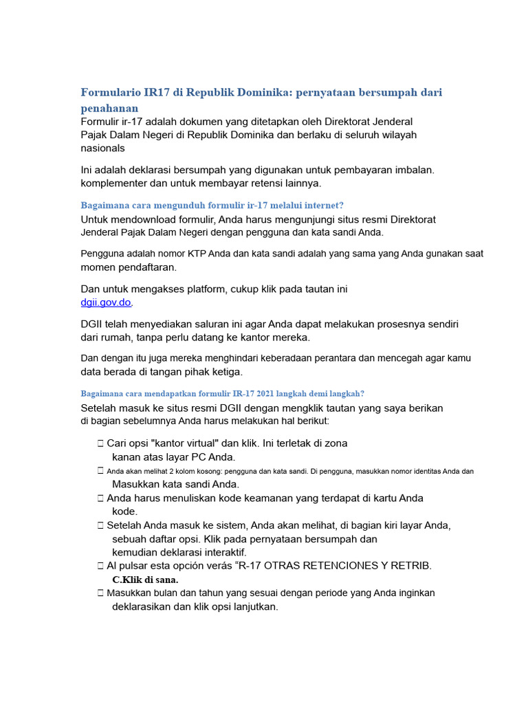 Formulir IR17 Di Republik Dominika, Formulir Yang Digunakan Untuk ...