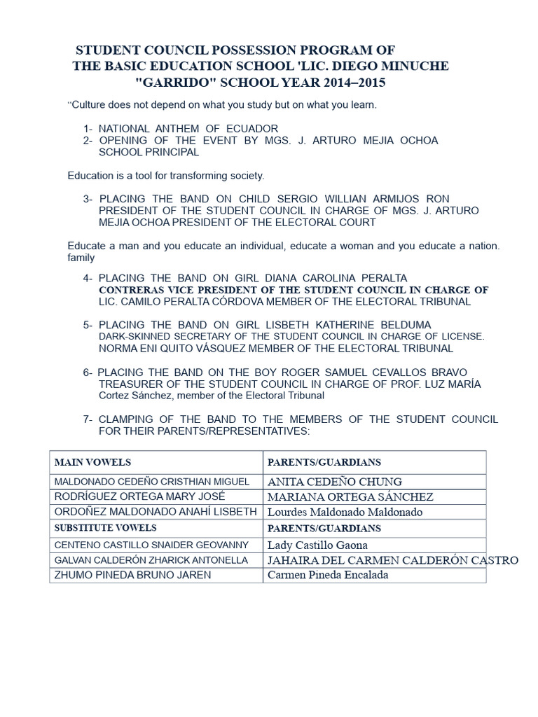 STUDENT COUNCIL POSSESSION PROGRAM.docx | PDF