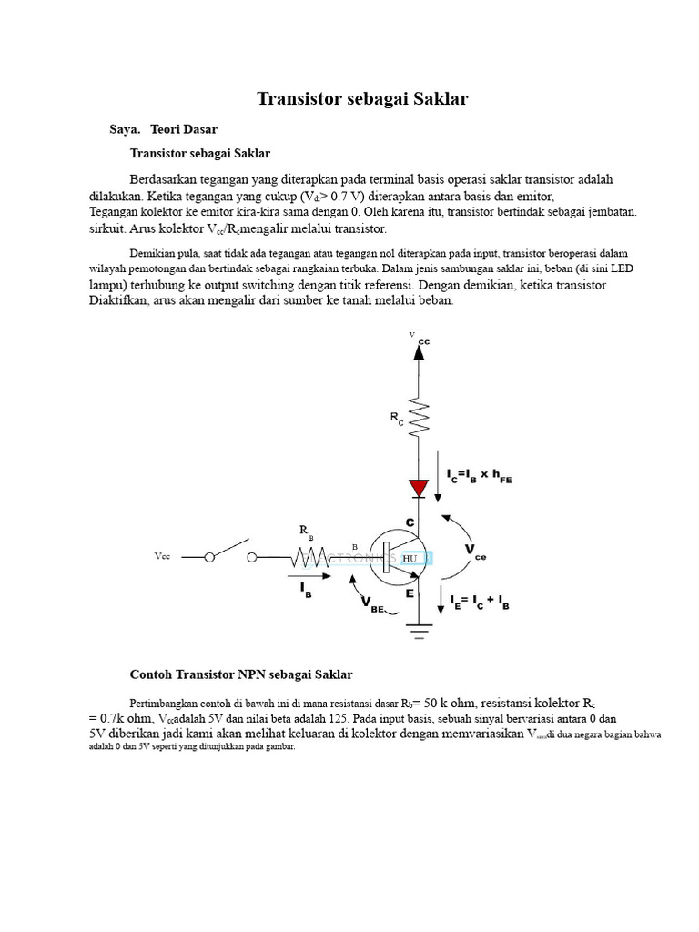 Transistor NPN Sebagai Saklar Elektronik | PDF