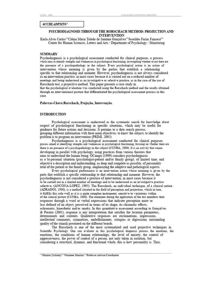 Rorschach Method in Psychodiagnosis | PDF | Psychology | Psychological ...