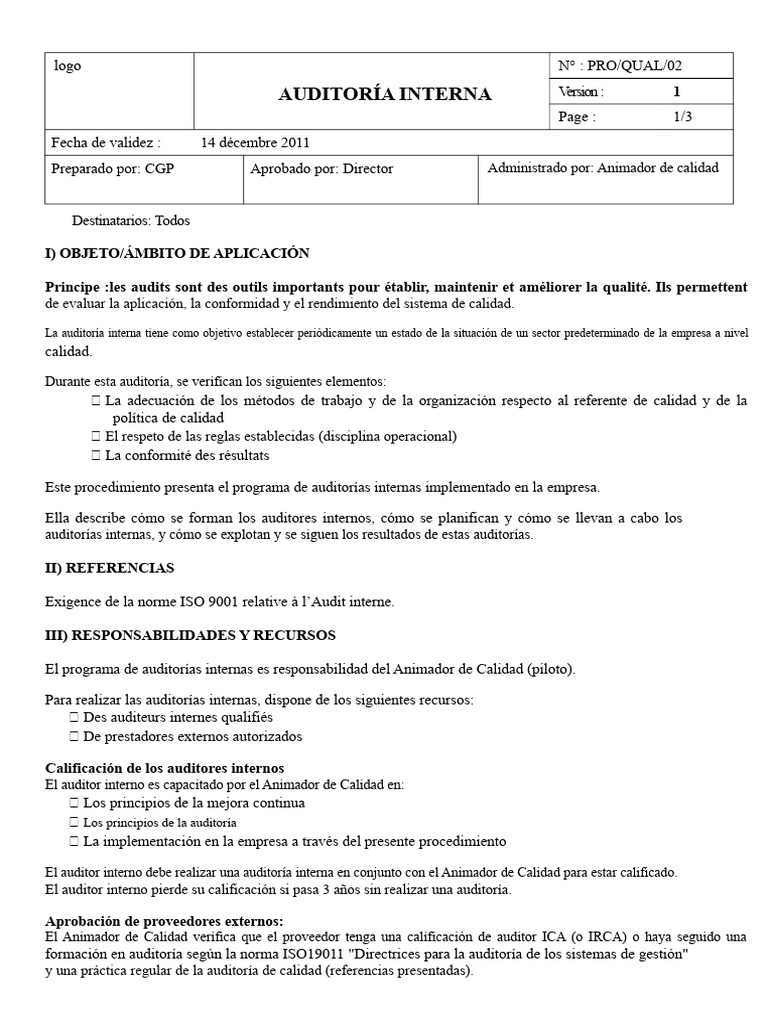 Programa de Auditorías Internas ISO 9001 | PDF | Auditoría | Contralor
