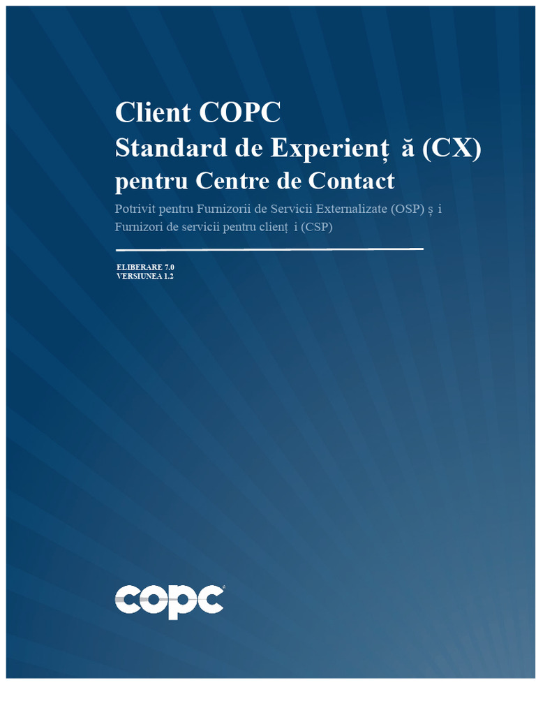 COPC - 2021 - CX - Standard Pentru Centrele de Contact - Release - 7.0 ...