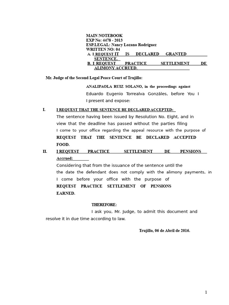 I request that the sentence and settlement be declared accepted. | PDF