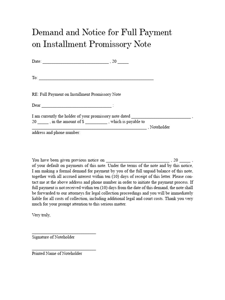 Demand for Full Payment on Promissory Note | PDF