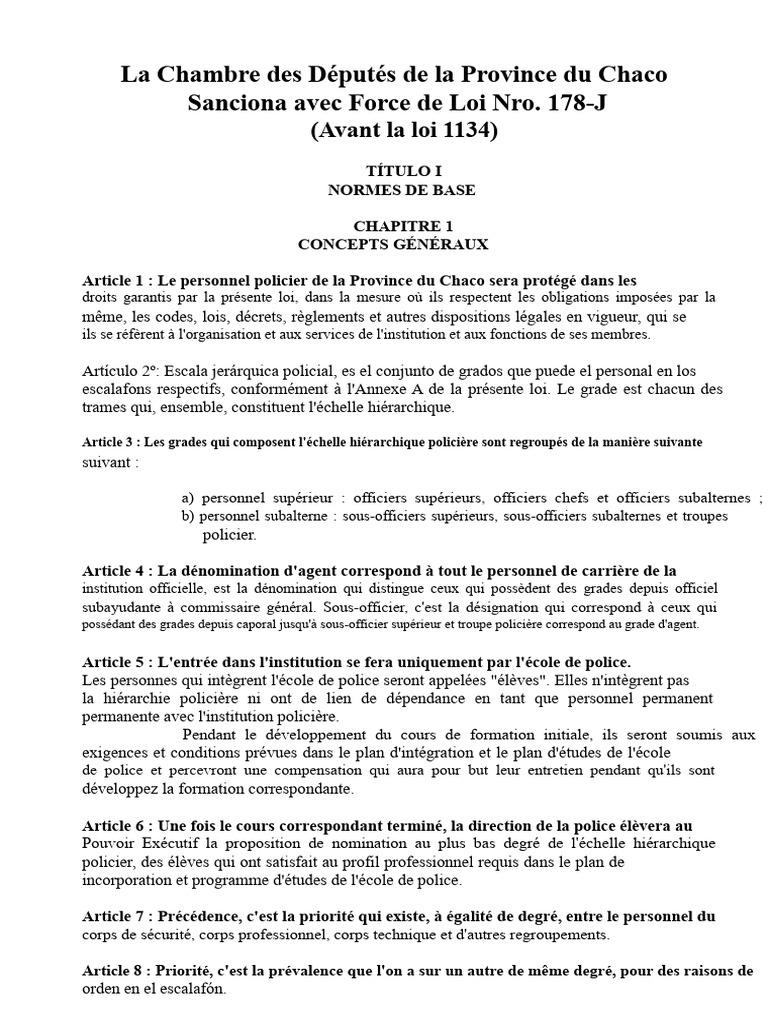 Loi sur le personnel policier du Chaco | PDF | Loi | Police