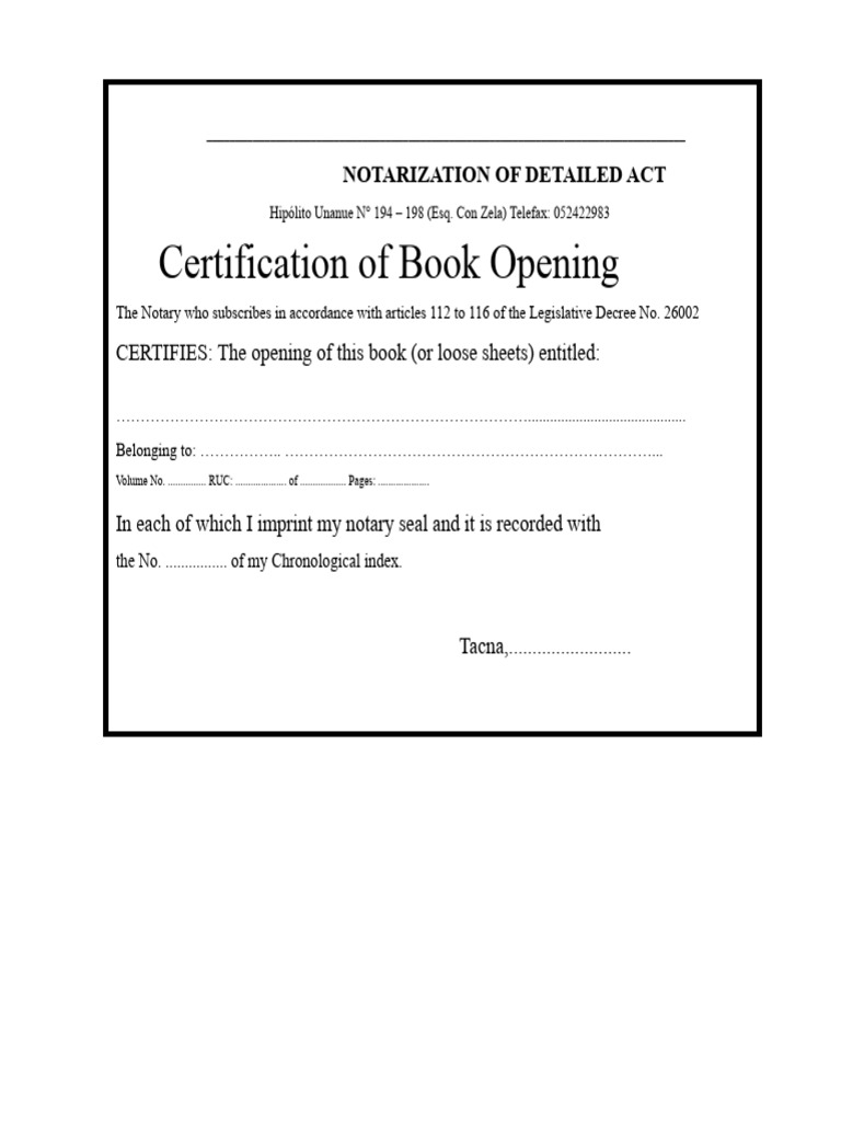 Certification of Book Opening | PDF