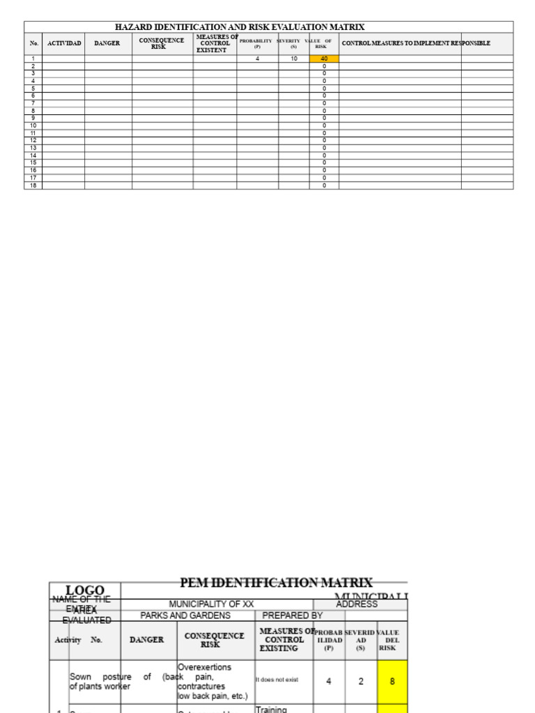 Hazard Identification & Risk Evaluation Matrix | PDF | Personal ...