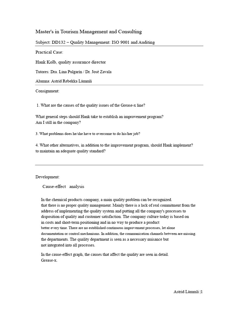 DD132 Practical Case Hank Kolb, Quality Assurance Director | PDF ...